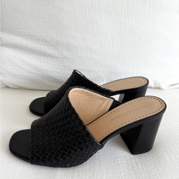 ADRIENNE VITTADINI BLACK BRAIDED LEATHER HIGH HEEL MULE SANDALS - Picture 4 of 8